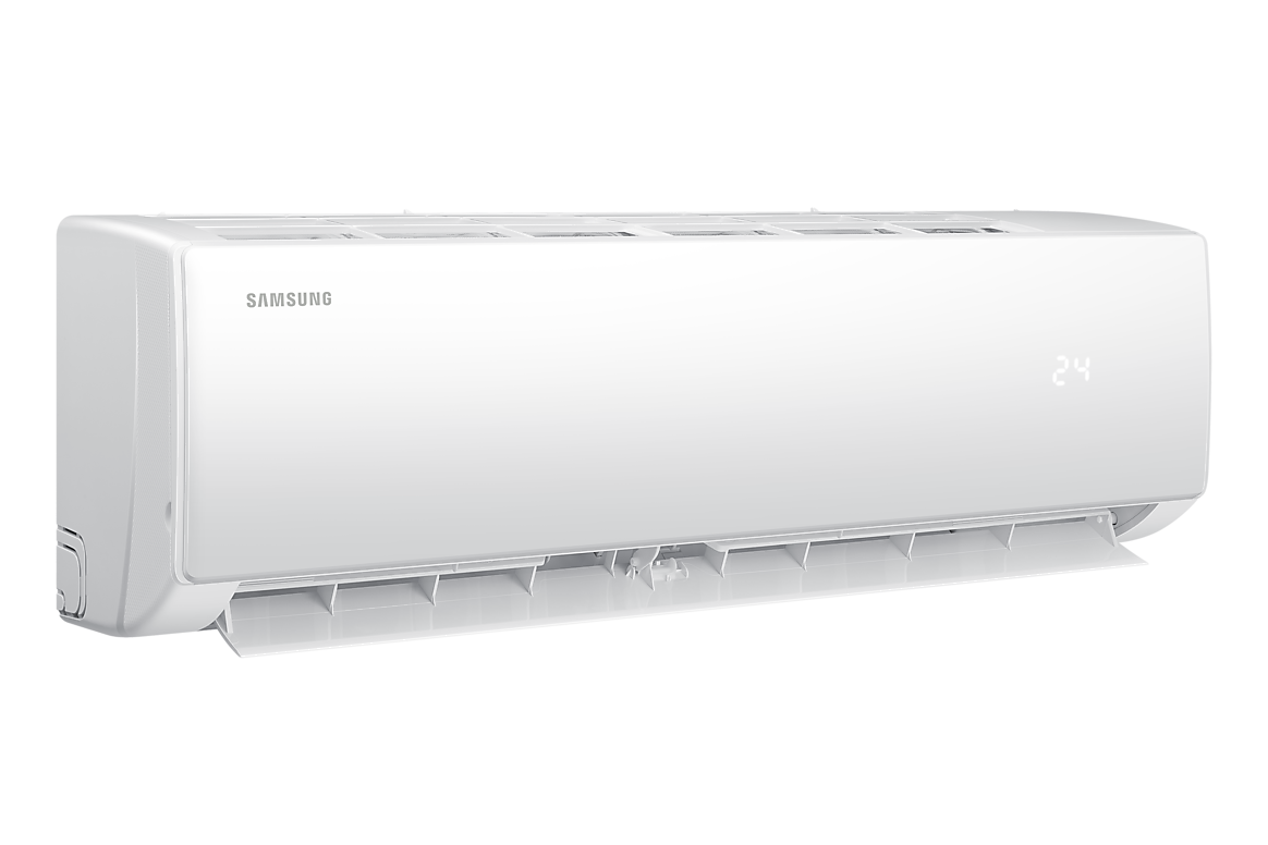 Góc nghiêng bên trái dàn lạnh màu trắng, cánh gió mở Samsung F-AR40H12D0BT