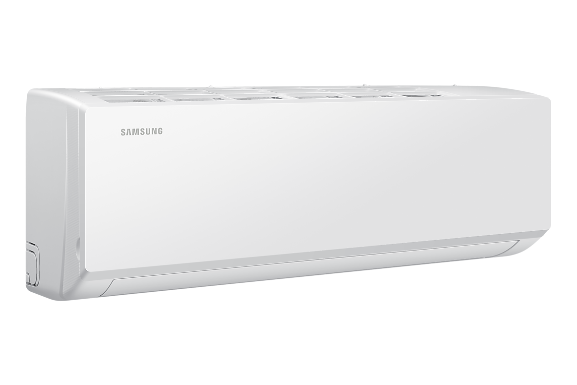 Góc nghiêng bên trái dàn lạnh màu trắng, cánh gió đóng Samsung F-AR40H09D1AT