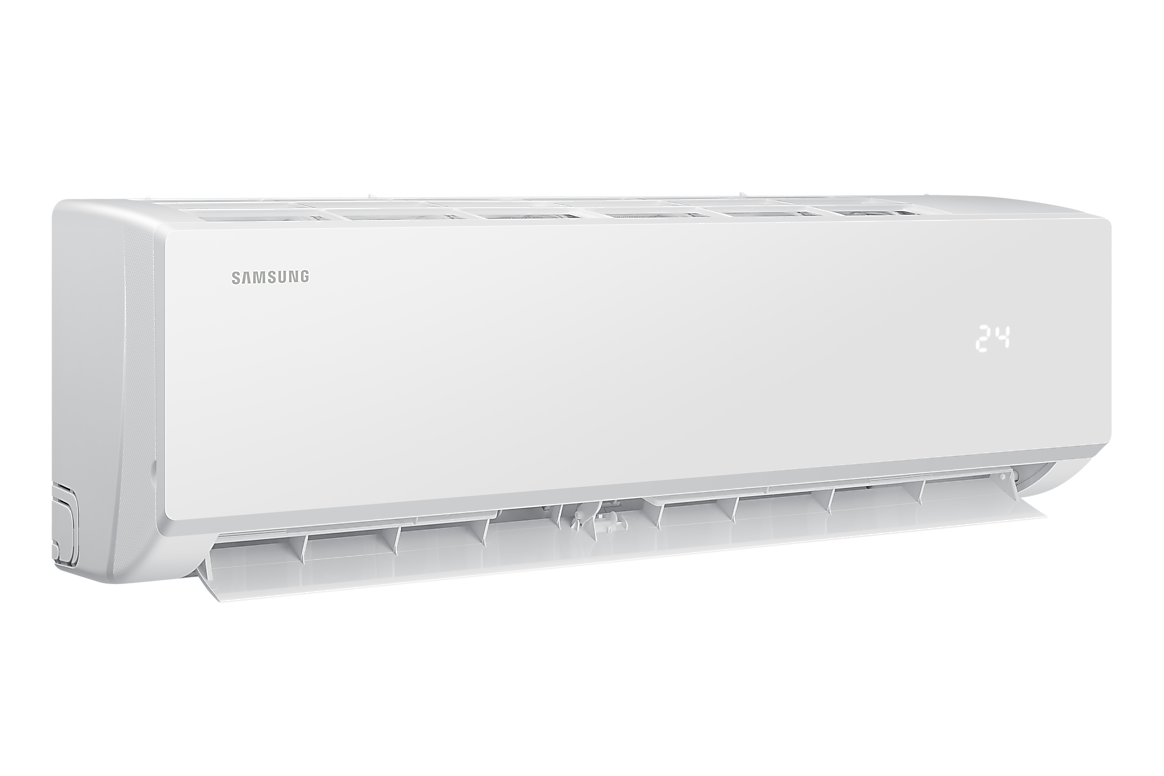 Góc nghiêng bên trái dàn lạnh màu trắng, cánh gió mở Samsung F-AR40H12D1AT