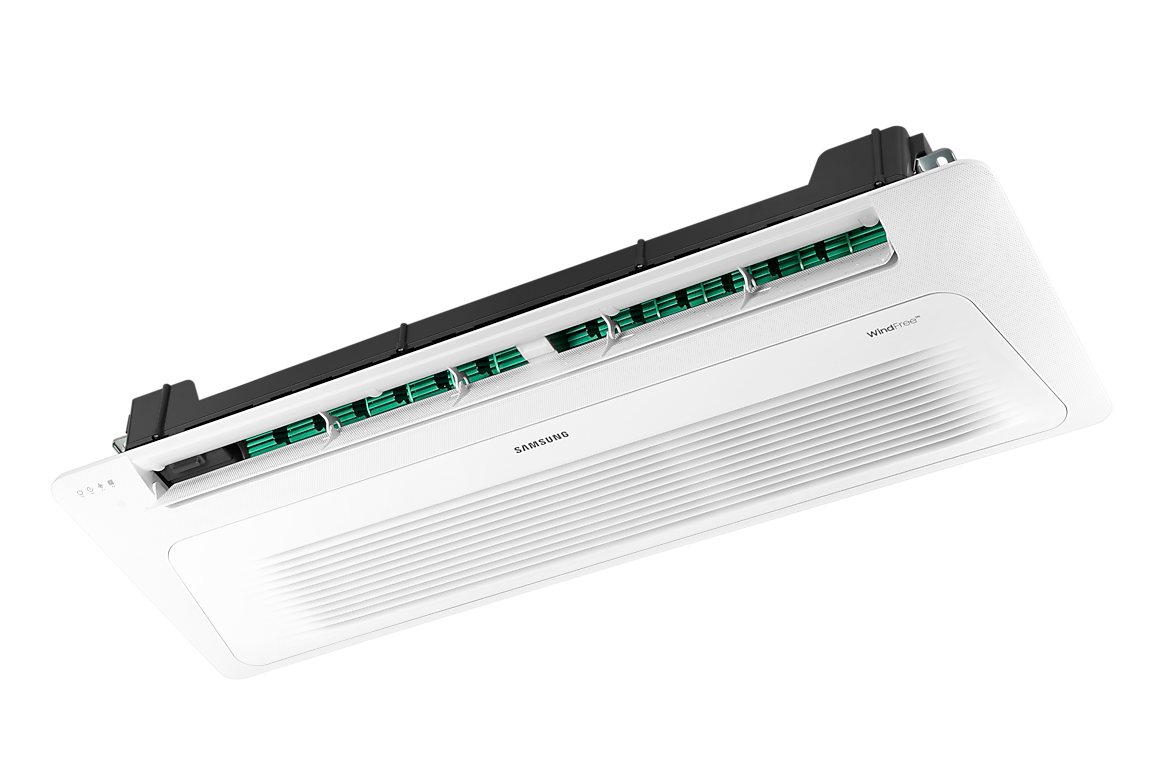 Máy lạnh Samsung cassette 1 hướng WindFree™ F-AC035TN1DKC, góc nghiêng bên phải, cửa gió mở