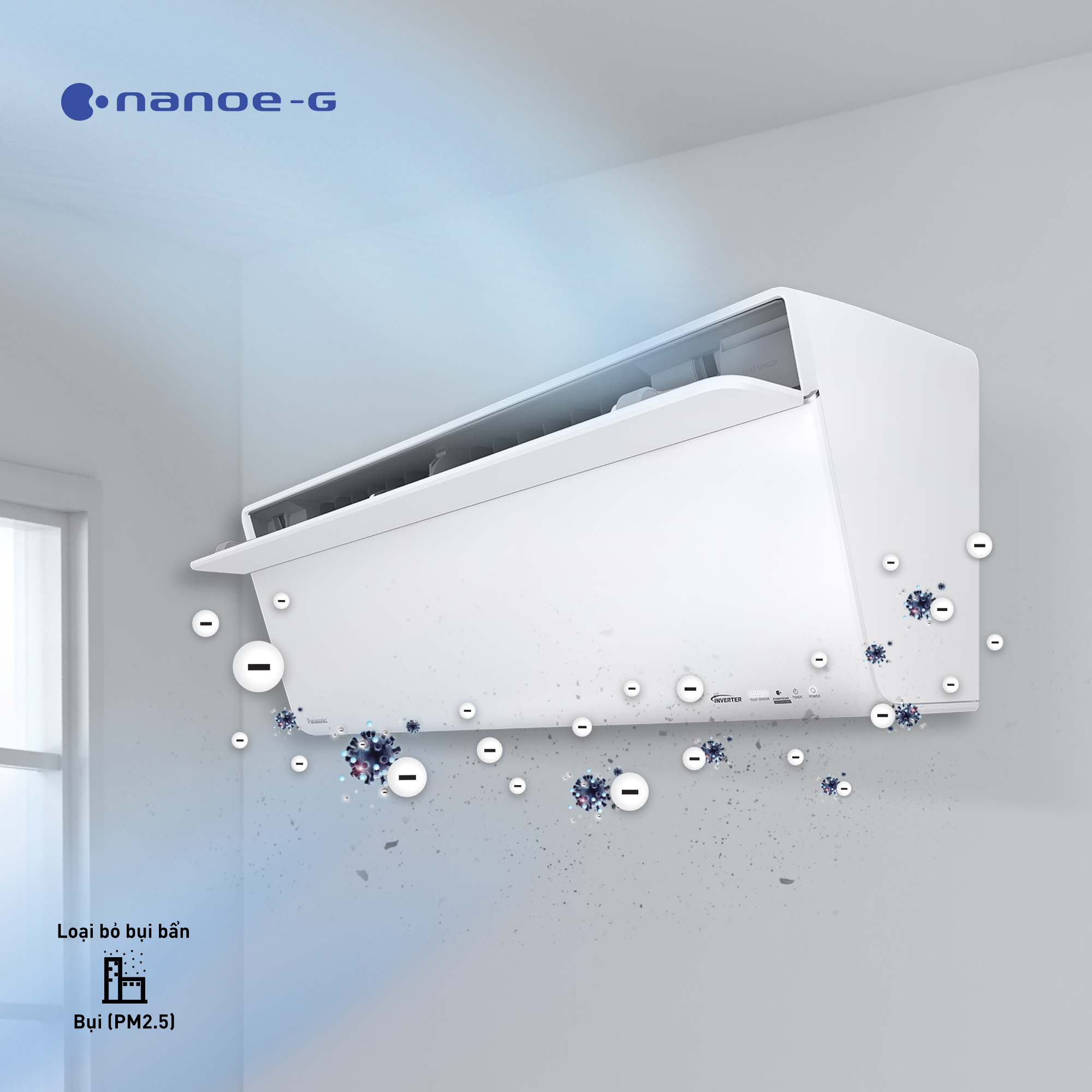 nanoe-G đưa bụi mịn về lưới lọc trên máy lạnh Panasonic VU18UKH-8