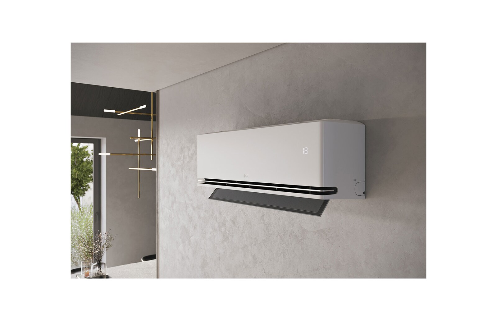Góc máy trên tường trong nội thất của máy lạnh LG IPC09M1