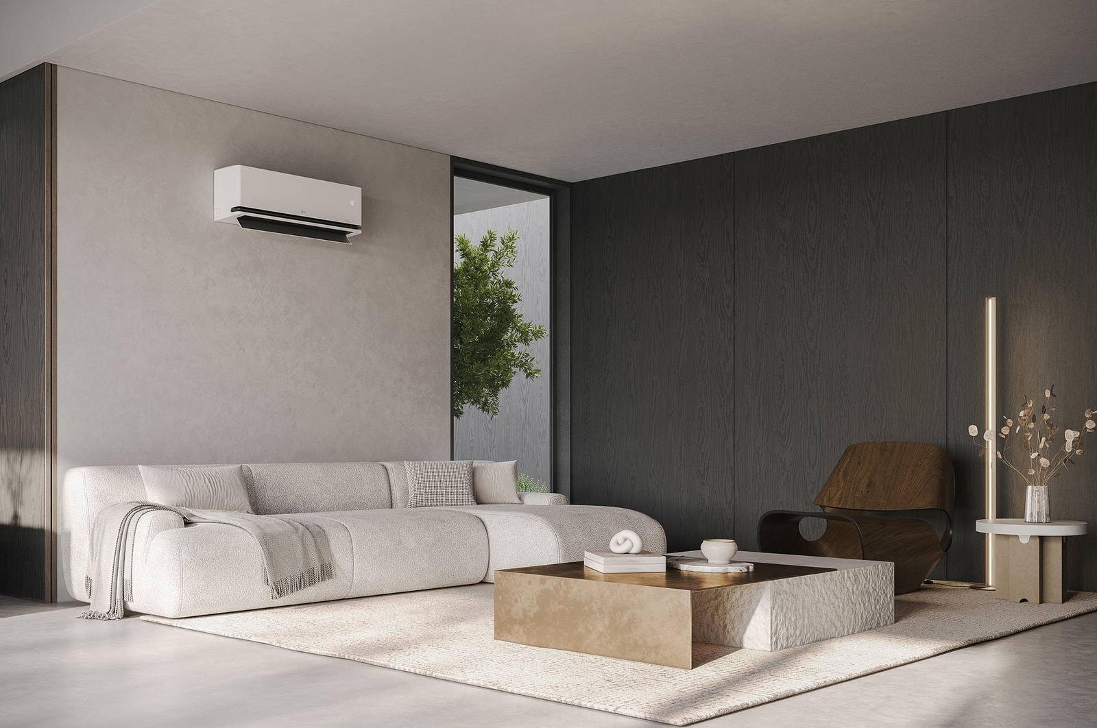 Dàn lạnh được bố trí trong không gian phòng khách trên trang LG IDC24M2