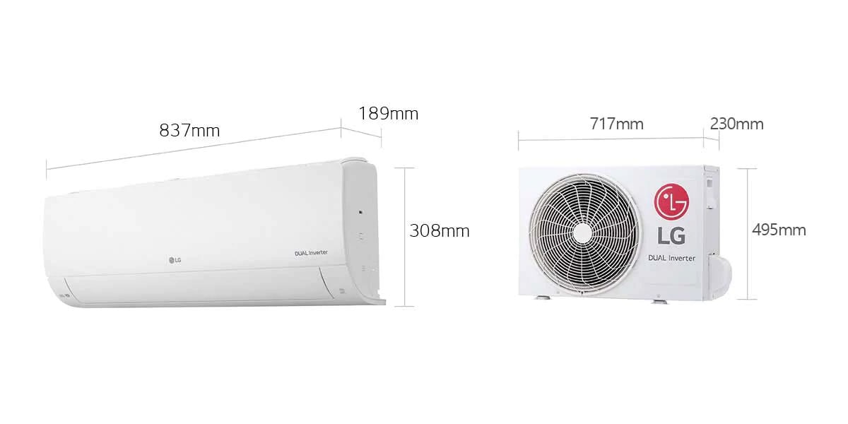Sơ đồ kích thước dàn lạnh và dàn nóng LG IOC09S1