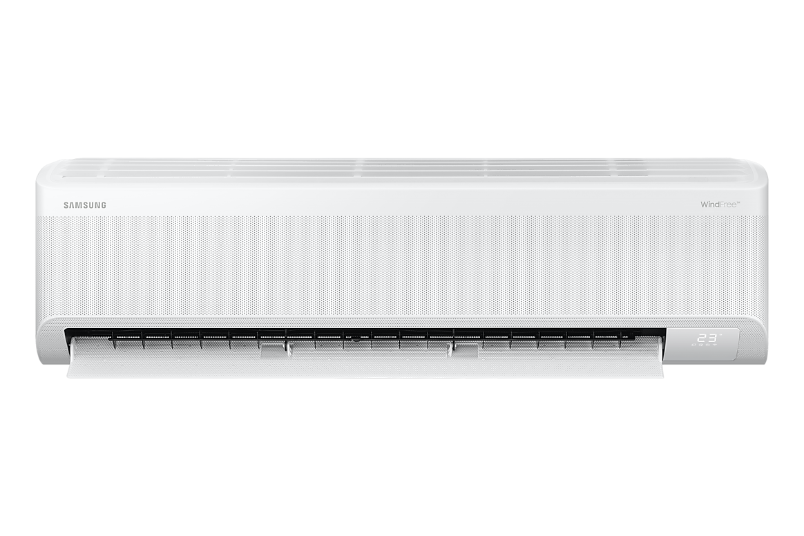 Mặt trước dàn lạnh màu trắng, cánh gió mở Samsung F-AR60H24D1MW
