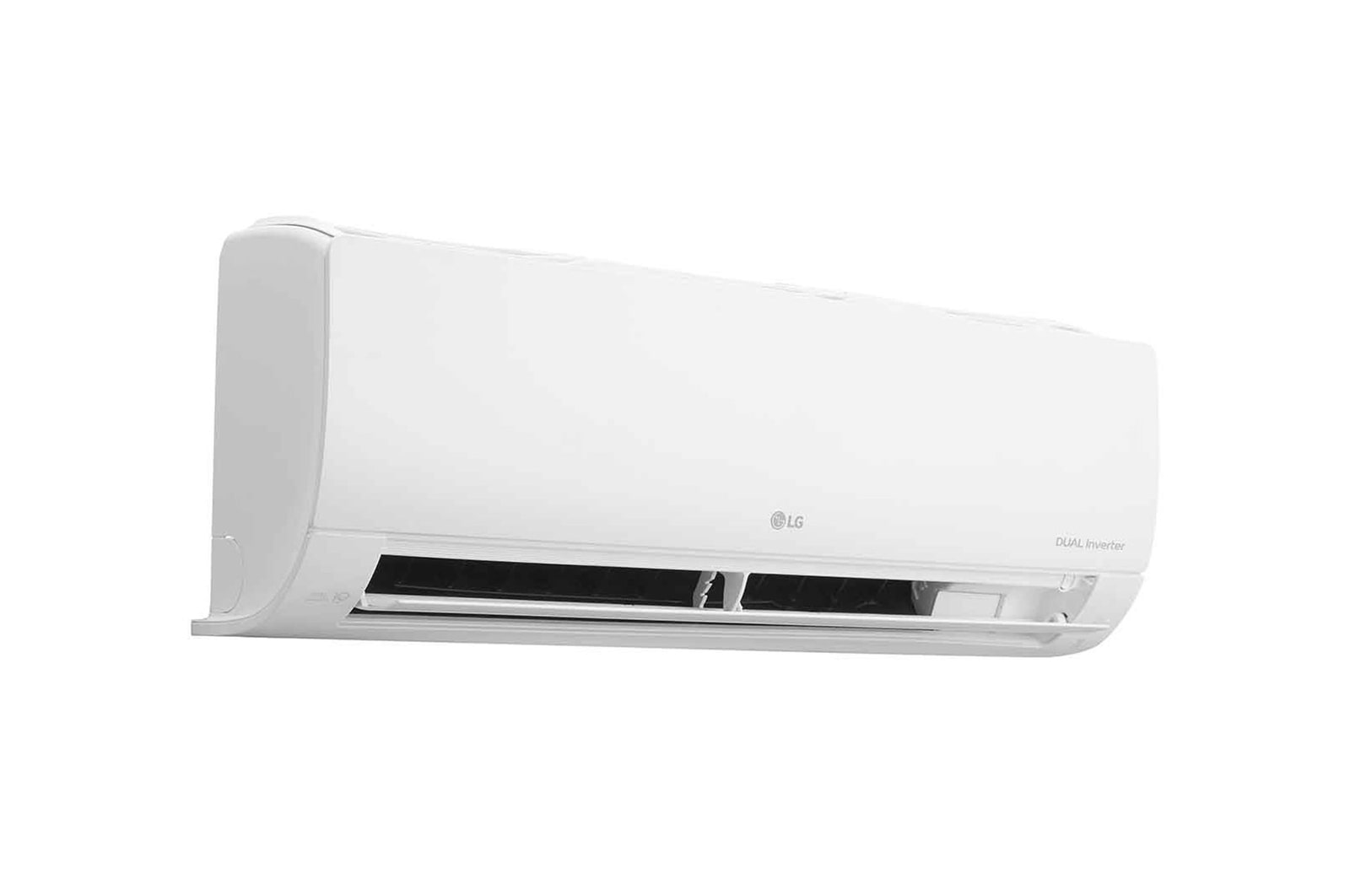Máy lạnh LG IEC09M1 nhìn chéo bên trái, cửa gió mở rộng