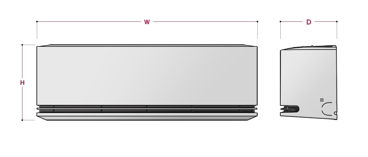 Sơ đồ kích thước và hướng đo máy lạnh LG IPC09M1