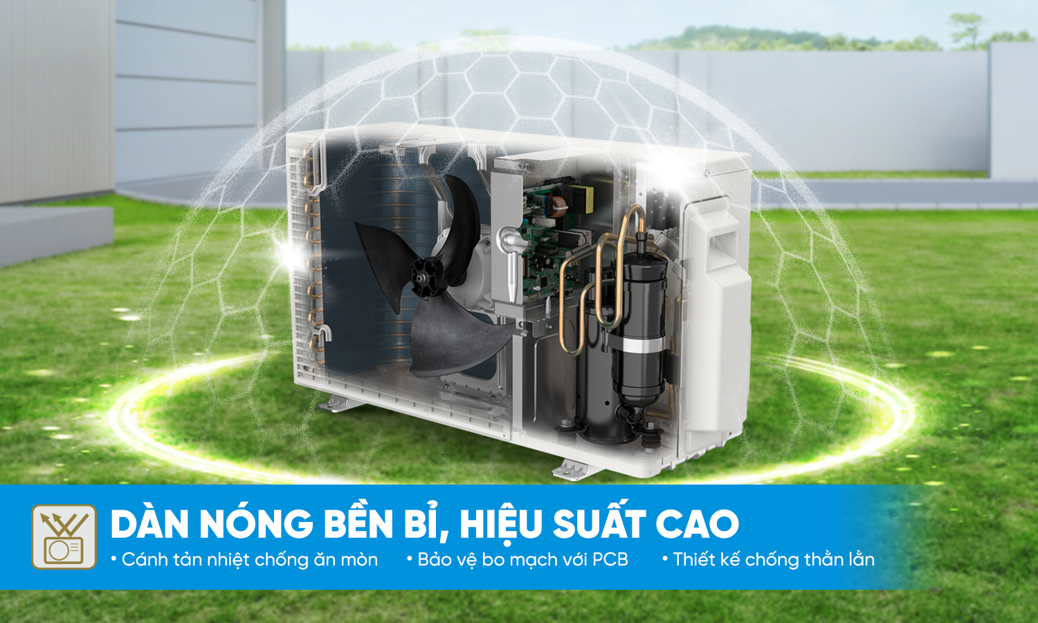 Minh họa kết cấu dàn nóng và Super PCB trên dòng máy lạnh Daikin FTKF-Z