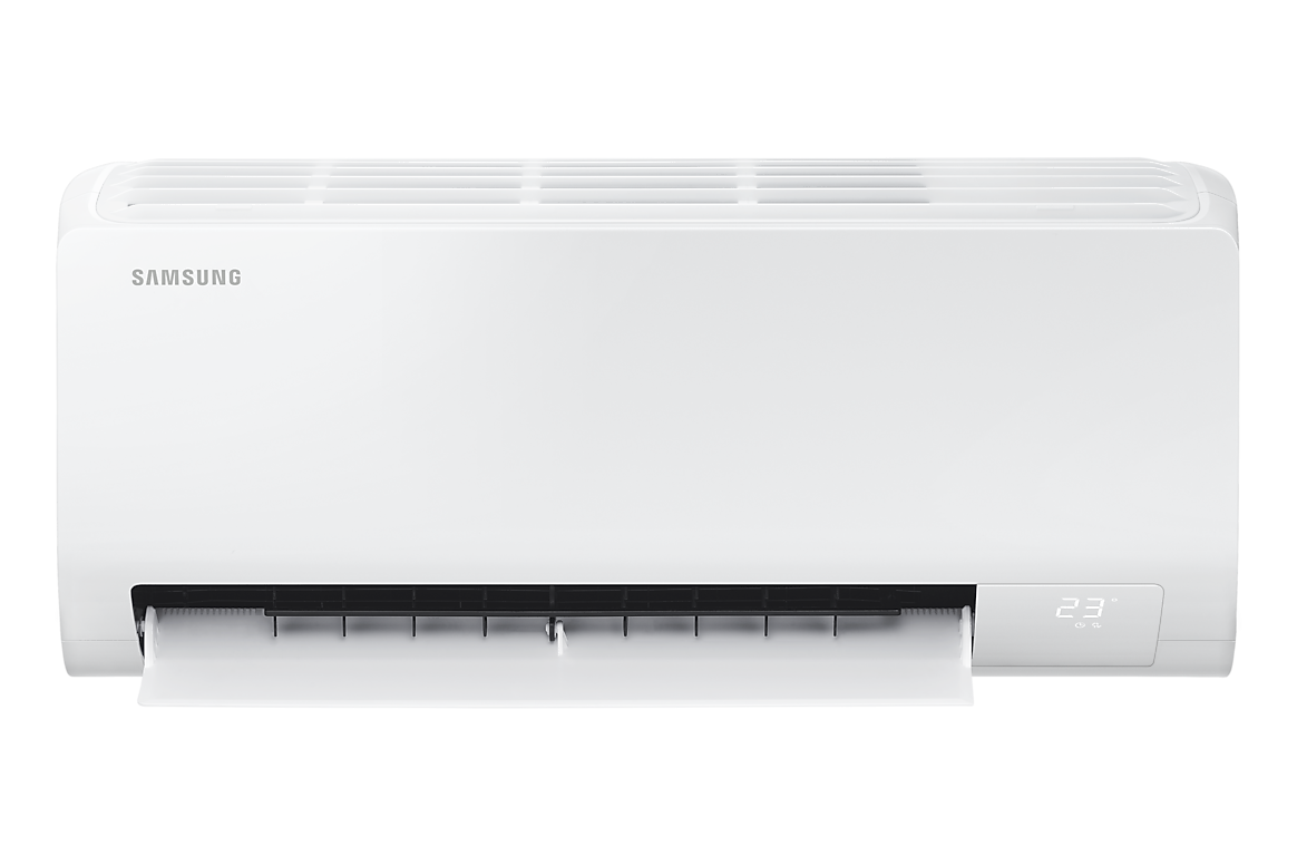 Mặt trước dàn lạnh màu trắng, cánh gió mở Samsung F-AR10DYHZA24