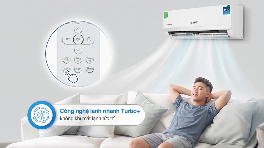 Minh họa mát mẻ nhanh hơn với turbo+ trên máy lạnh Funiki HIC12TMM-6