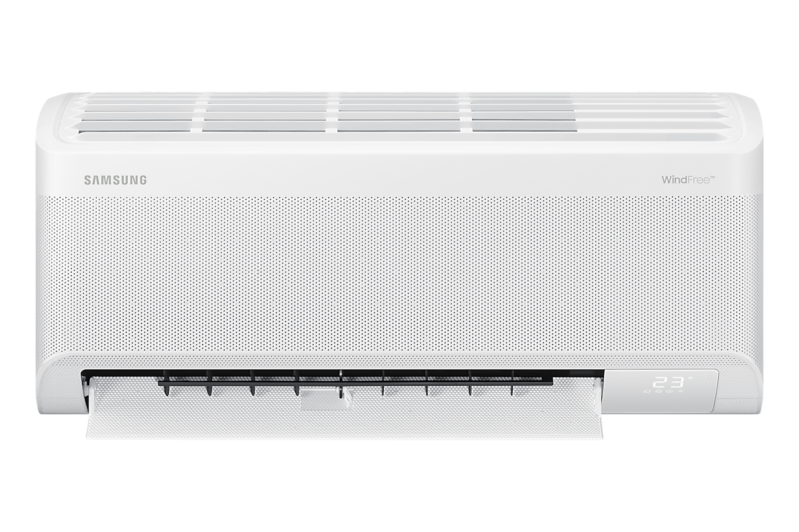 Mặt trước dàn lạnh màu trắng, cánh gió mở Samsung F-AR60H10D1MW