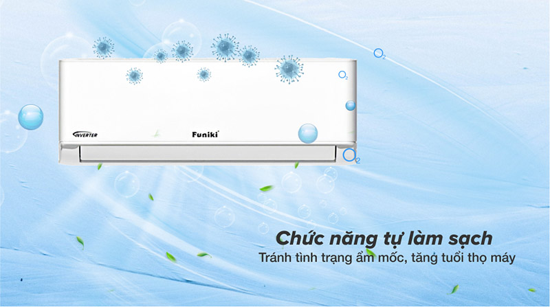 Minh họa tự làm sạch giúp chăm sóc dàn lạnh trên máy lạnh Funiki HSIC12TMU