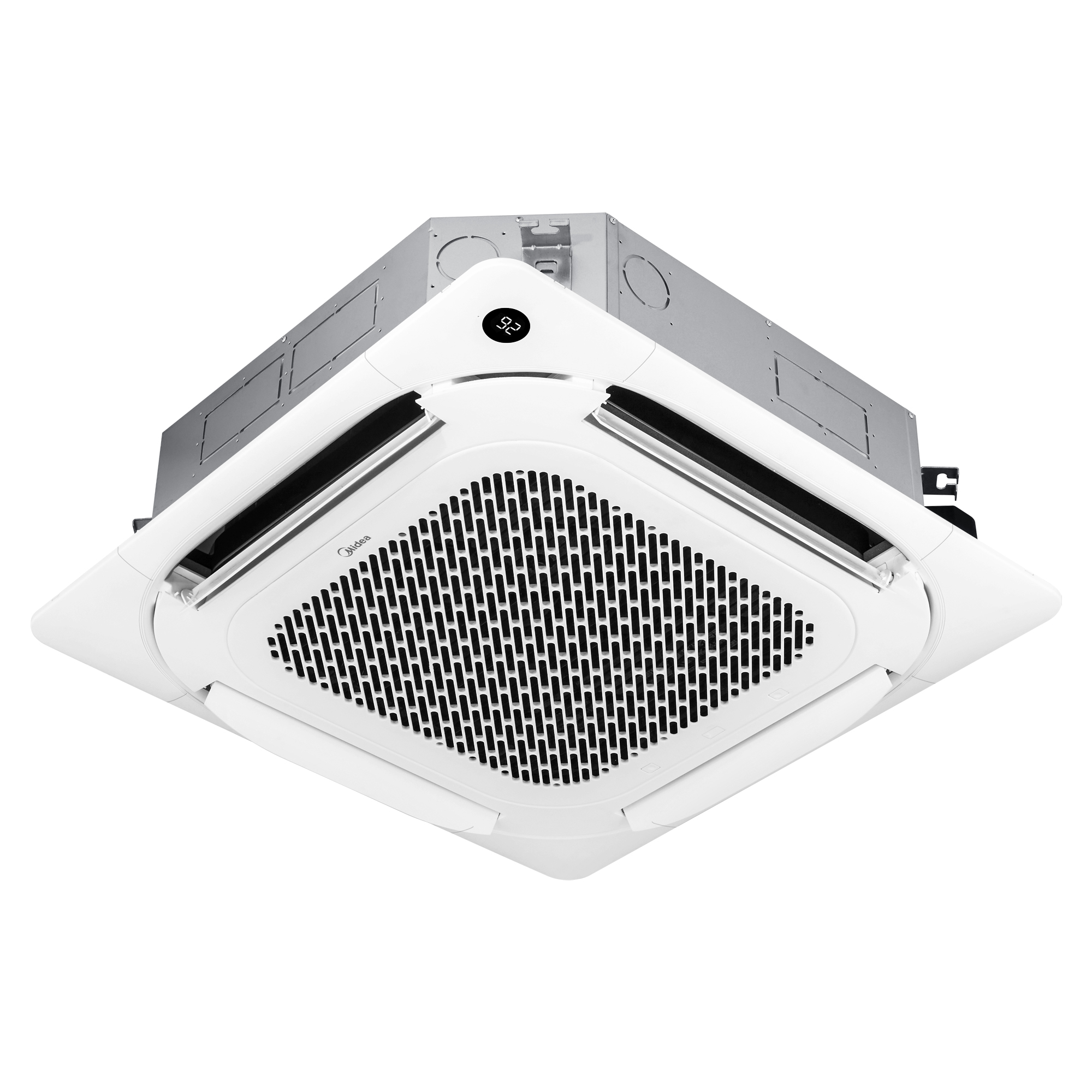 Minh họa dàn lạnh cassette Midea MCD1-36CRDN8 và mặt nạ màu trắng