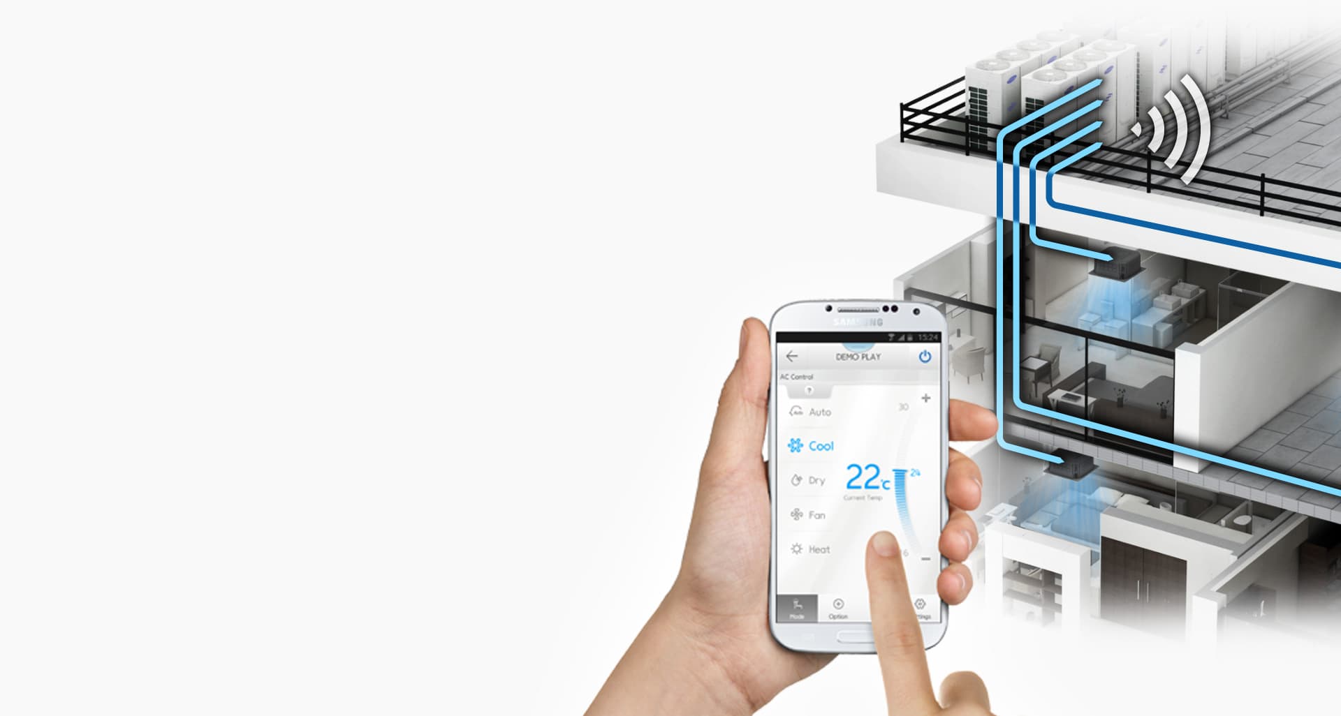 Điều khiển từ xa qua bộ Wi-Fi tùy chọn - minh họa Samsung AM180MXVAGC/TS