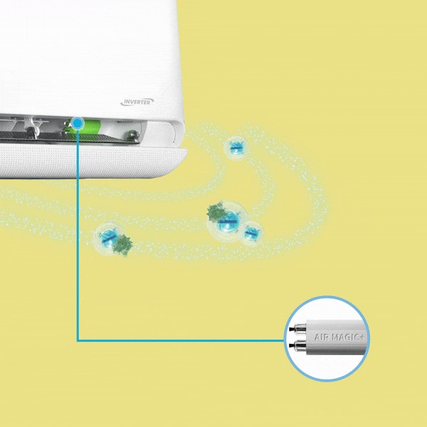 Minh họa bổ sung ionizer trong quá trình chăm sóc không khí trên trang máy lạnh Comfee CFS-10VCB1