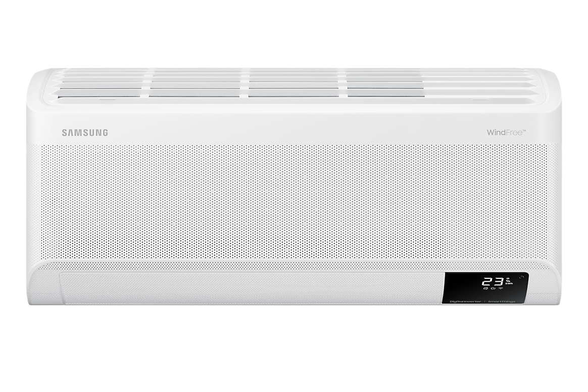 Mặt trước dàn lạnh màu trắng, cánh gió đóng Samsung F-AR10CYFAA