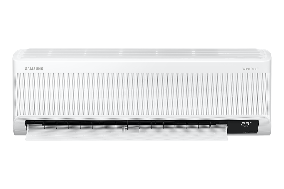 Mặt trước dàn lạnh màu trắng, cánh gió mở Samsung F-AR18CYHAA-4G