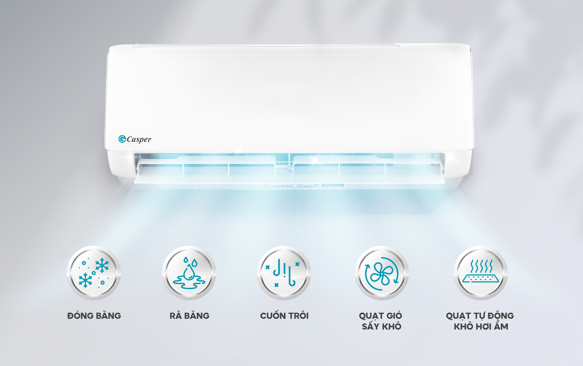 Đồ họa Casper mô tả năm bước tự vệ sinh dàn lạnh iClean