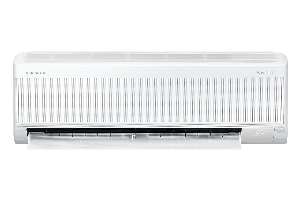 Mặt trước dàn lạnh màu trắng, cánh gió mở Samsung F-AR60H18D1MW