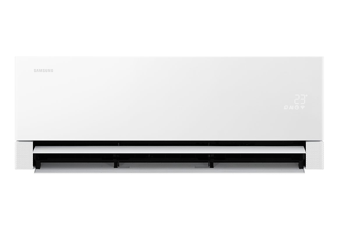 Mặt trước dàn lạnh màu trắng, cánh gió mở Samsung F-AR70H10D1BW