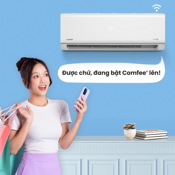 Minh họa điều khiển từ xa cùng smarthome trên trang máy lạnh Comfee CFS-18VWGF-V