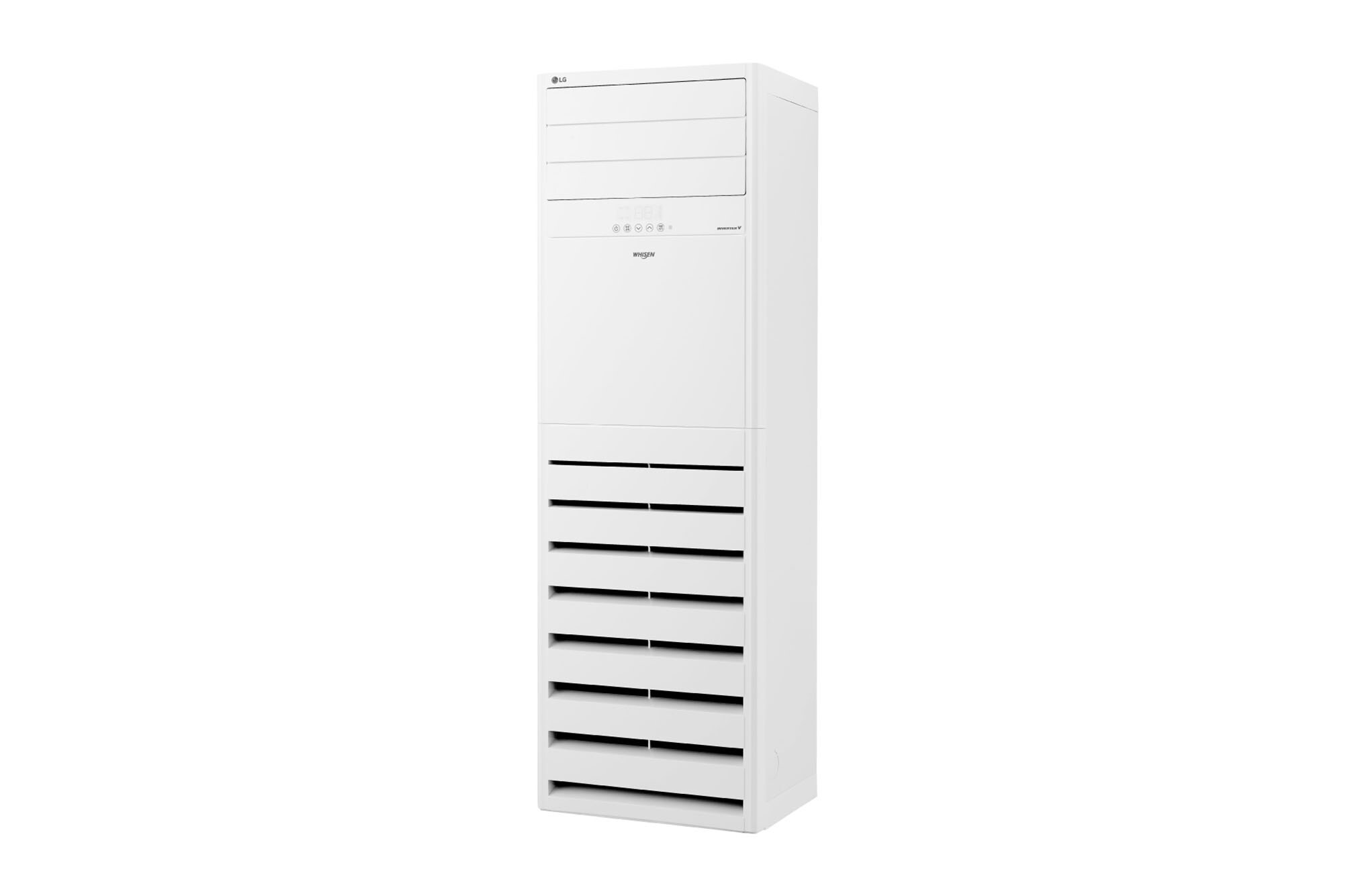 Dàn lạnh tủ đứng LG màu trắng, cửa gió đang đóng