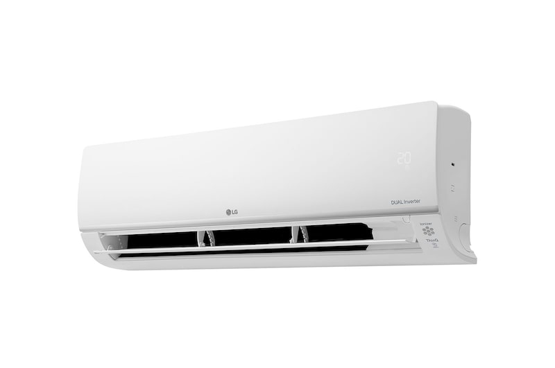 Máy lạnh LG V18API1 nhìn chéo phía phải, cửa gió mở rộng
