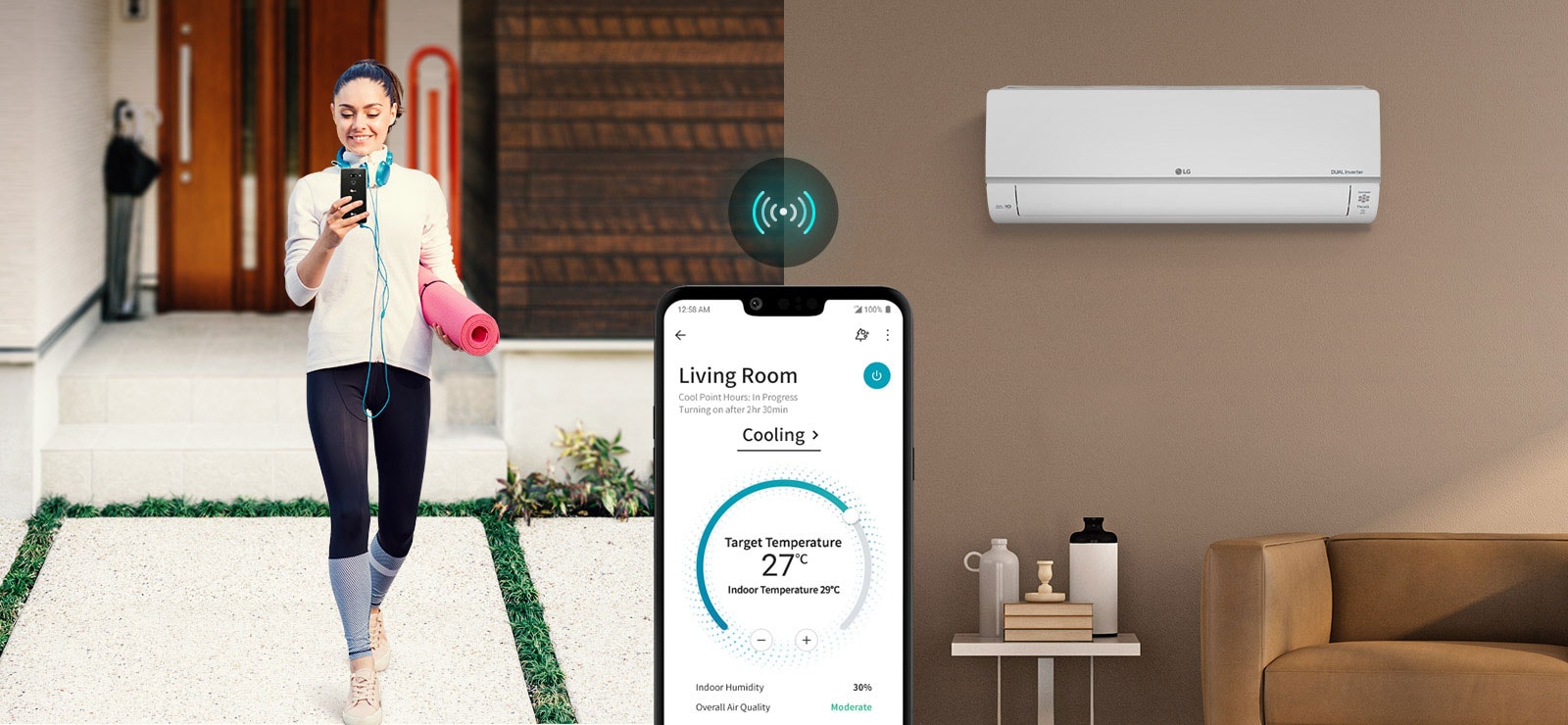 Hình minh họa điều khiển máy lạnh qua LG ThinQ