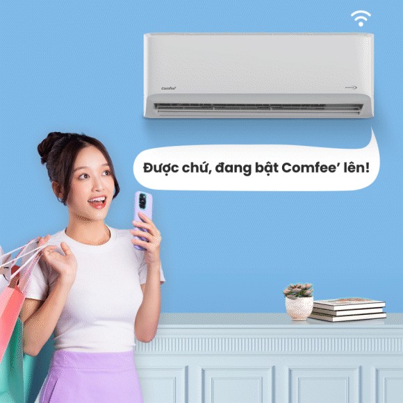 Minh họa điều khiển từ xa cùng smarthome trên trang máy lạnh Comfee CFS-18VDGF-V