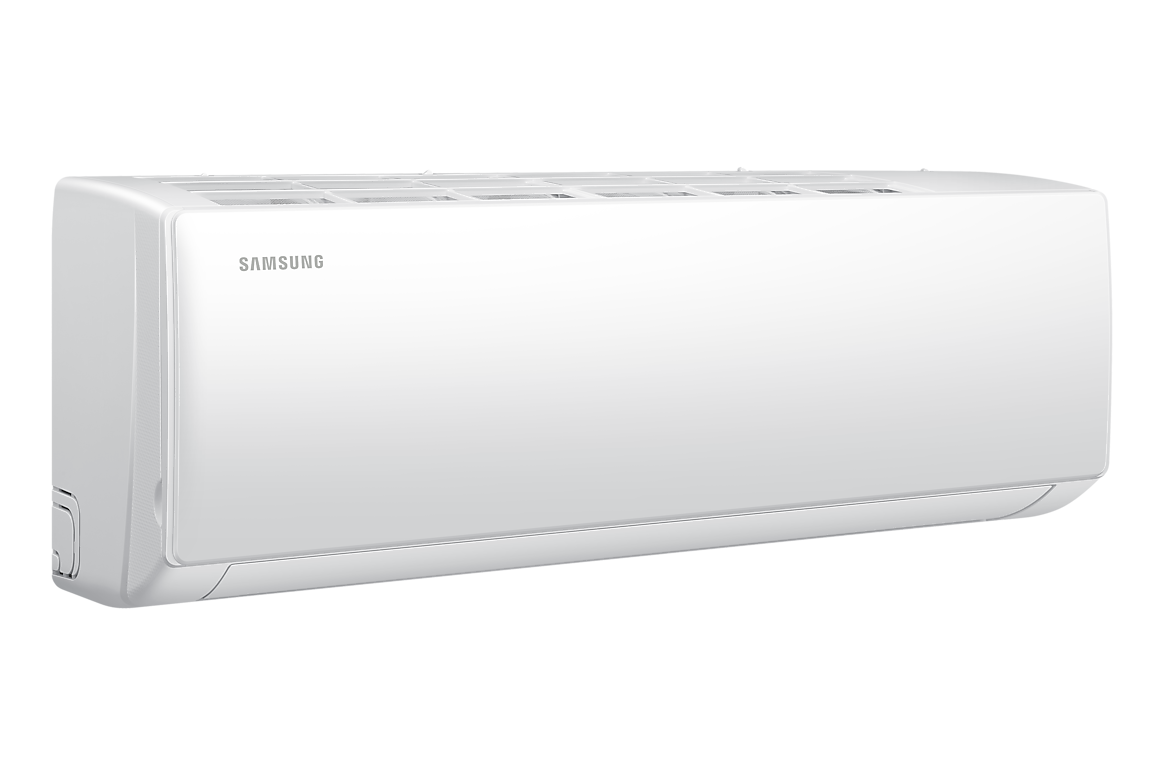 Góc nghiêng bên trái dàn lạnh màu trắng, cánh gió đóng Samsung F-AR40H09D0BT
