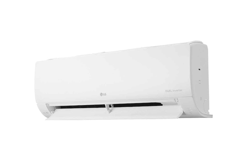 Máy lạnh LG IEC12M1 nhìn chéo bên phải với cánh hướng gió hạ