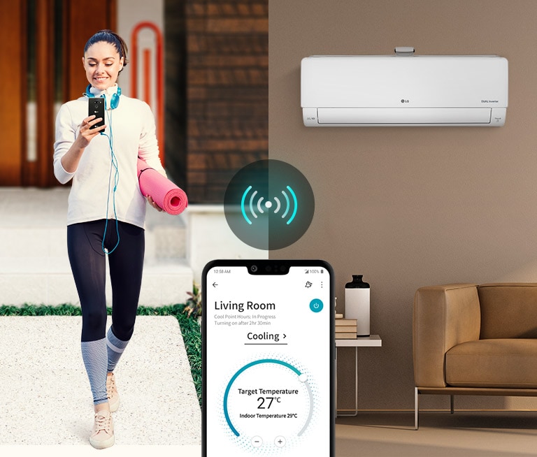 Minh họa kết nối ThinQ Wi-Fi và điều khiển máy lạnh qua điện thoại
