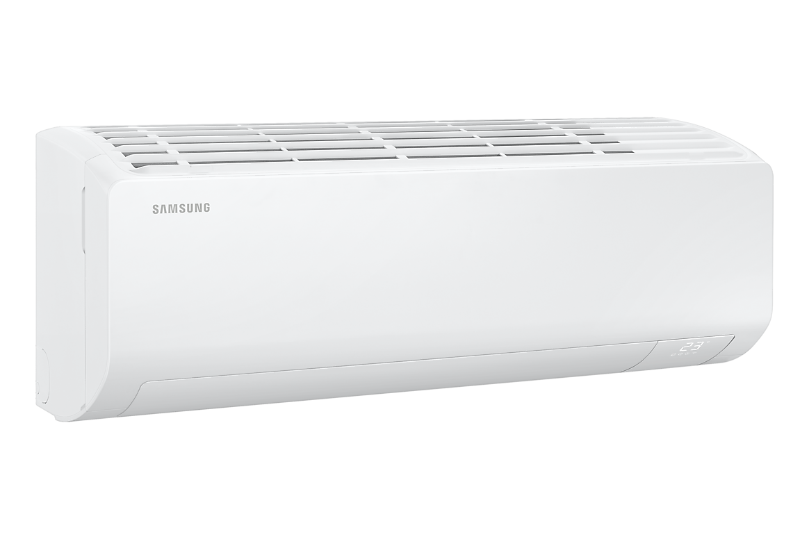 Góc nghiêng bên trái dàn lạnh màu trắng, cánh gió đóng Samsung F-AR50H13D1BH
