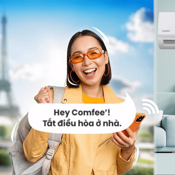 Minh họa điều khiển từ xa cùng smarthome trên trang máy lạnh Comfee CFS-10FWFF-V