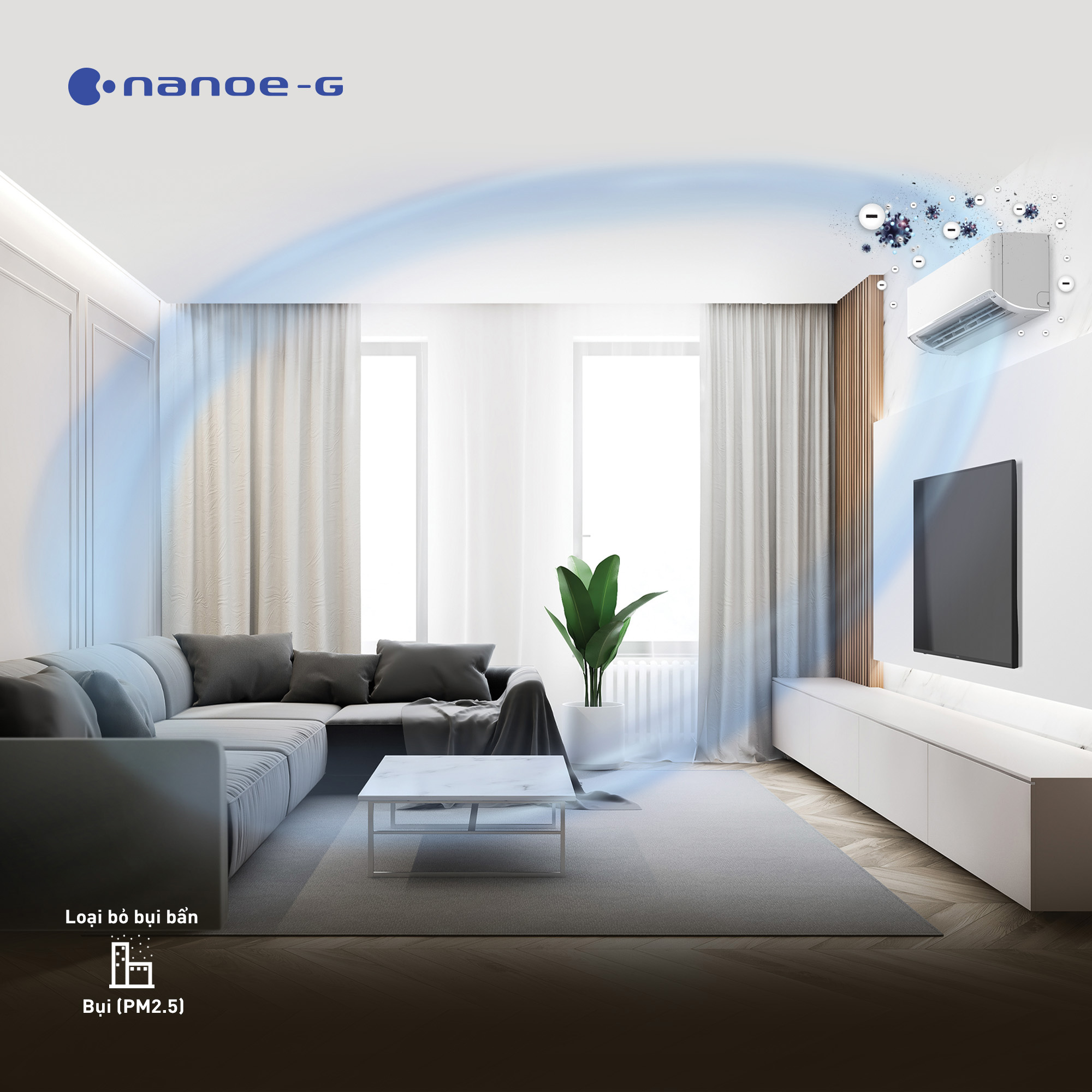 nanoe-G đưa bụi mịn về lưới lọc trên máy lạnh Panasonic YZ9WKH-8