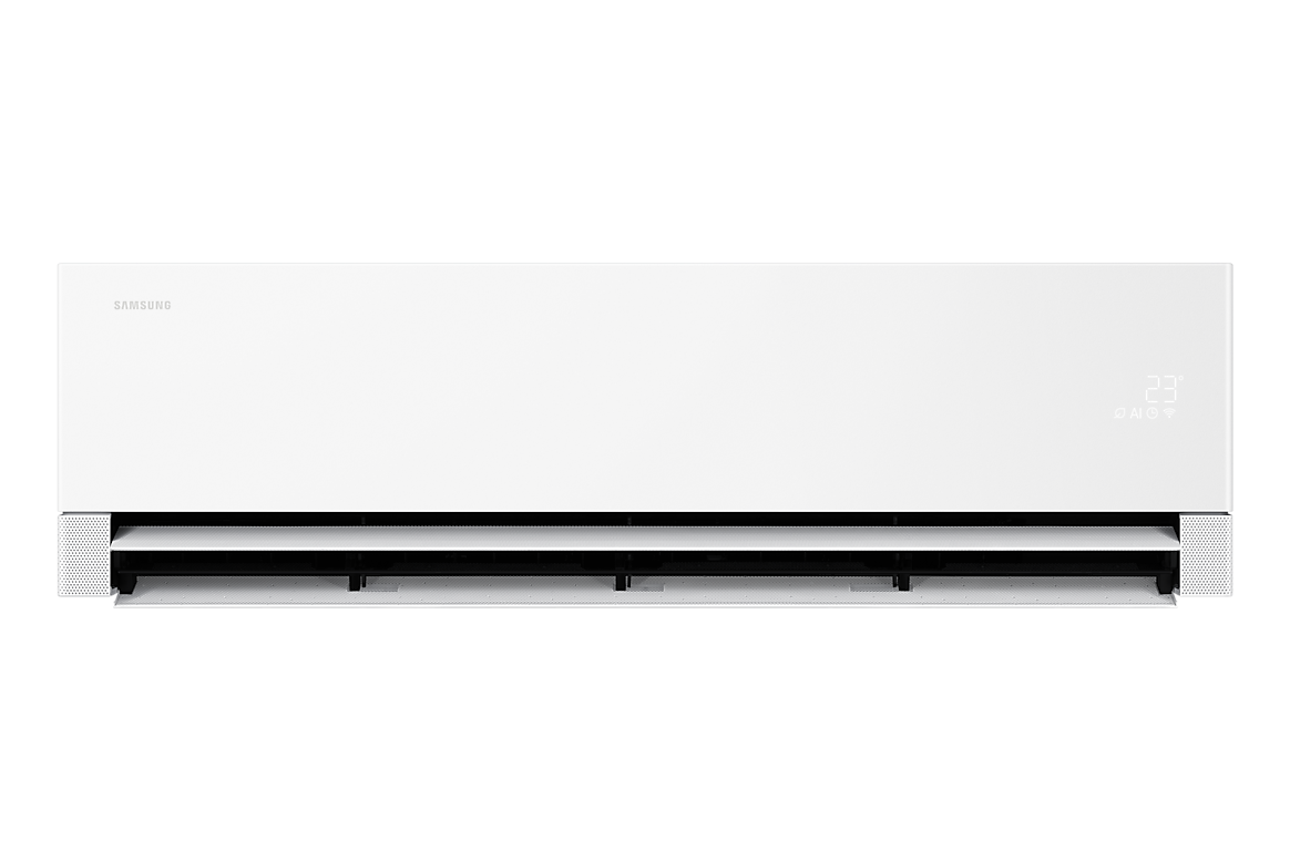 Mặt trước dàn lạnh màu trắng, cửa gió dưới mở Samsung F-AR70H24D1CW