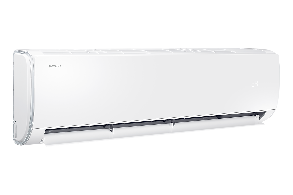 Góc nghiêng bên trái dàn lạnh màu trắng, cánh gió mở Samsung F-AR40H24C1AM