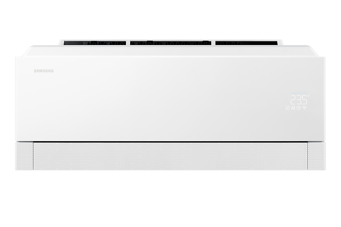 Mặt trước dàn lạnh màu trắng, cửa gió dưới đóng Samsung F-AR80H13DAAW