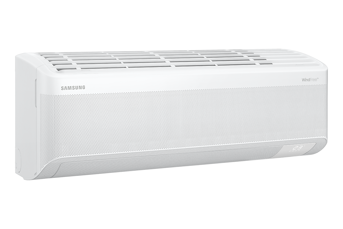 Góc nghiêng bên trái dàn lạnh màu trắng, cánh gió đóng Samsung F-AR60H13D1MW