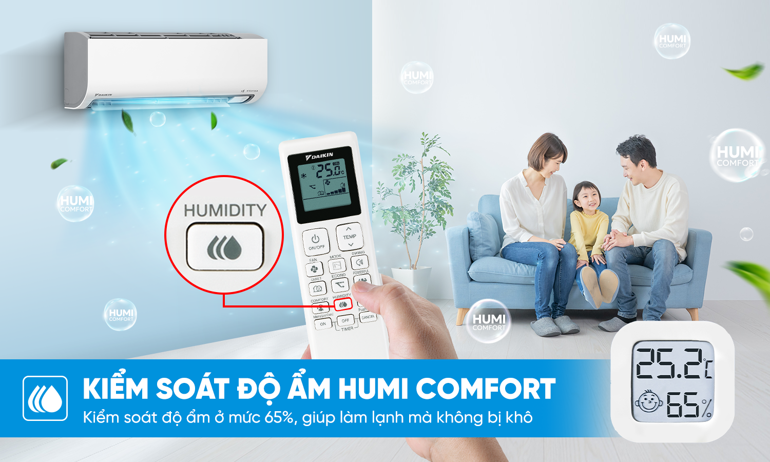 Minh họa Humi Comfort và Powerful trên dòng máy lạnh Daikin FTKF-Z