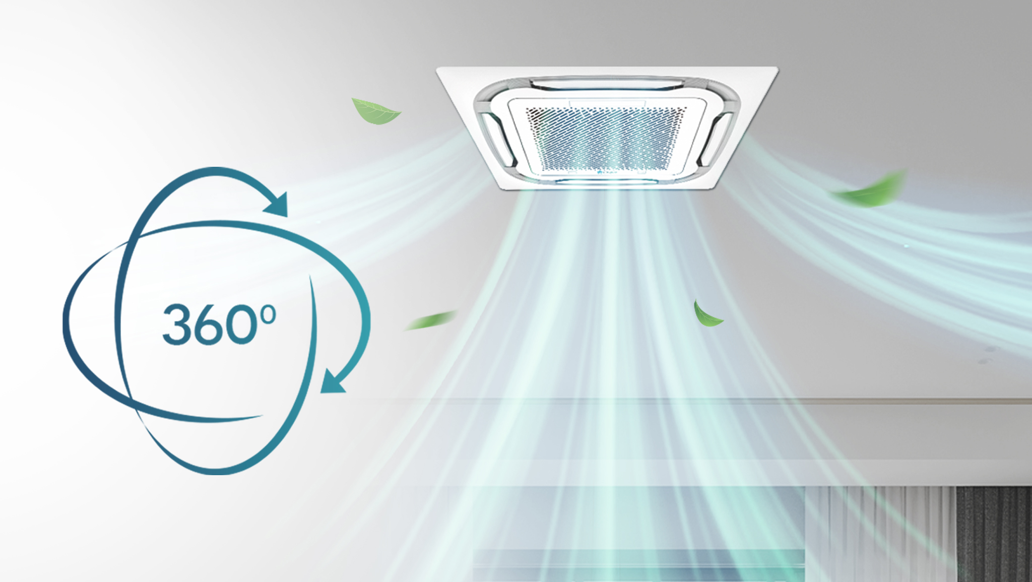 Minh họa luồng gió 360° kết hợp cấp khí tươi của Casper CH-18TL22