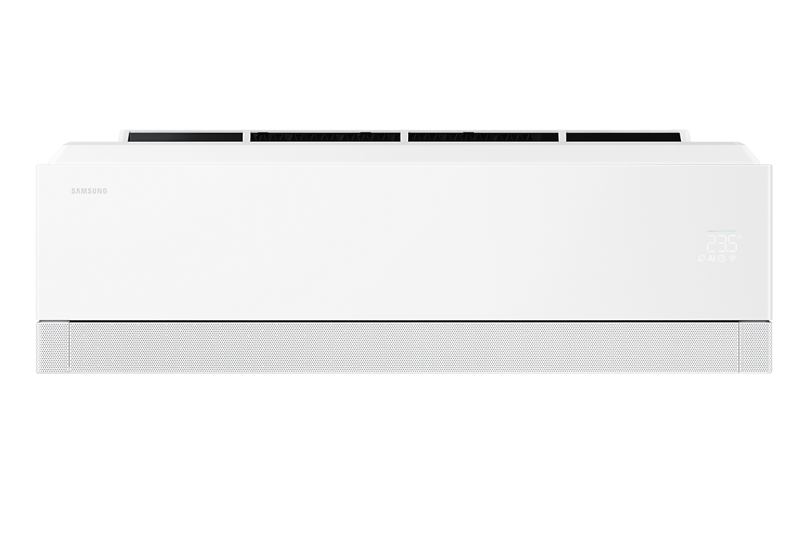 Mặt trước dàn lạnh màu trắng, cửa gió dưới đóng Samsung F-AR80H18DAAW
