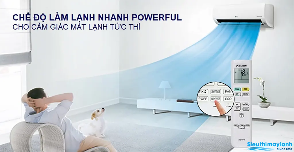 Minh họa nút Powerful và chế độ làm lạnh nhanh