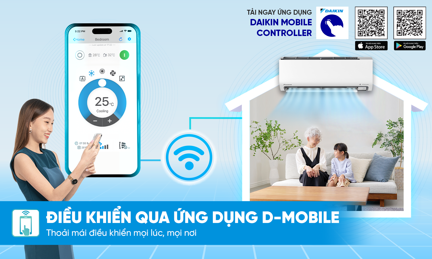 Minh họa D-Mobile, luồng gió 3D và Comfort trên dòng máy lạnh Daikin FTKF-Z