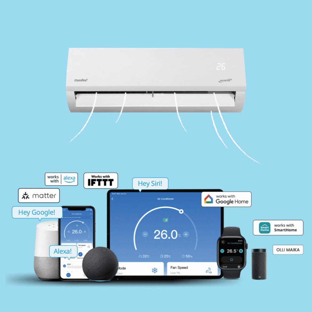 Minh họa điều khiển từ xa cùng smarthome trên trang máy lạnh Comfee CFS-10VHAFF