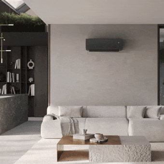 Máy lạnh LG ARTCOOL mặt kính đen trong không gian nội thất