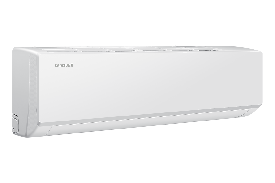 Góc nghiêng bên trái dàn lạnh màu trắng, cánh gió đóng Samsung F-AR40H12D1AT