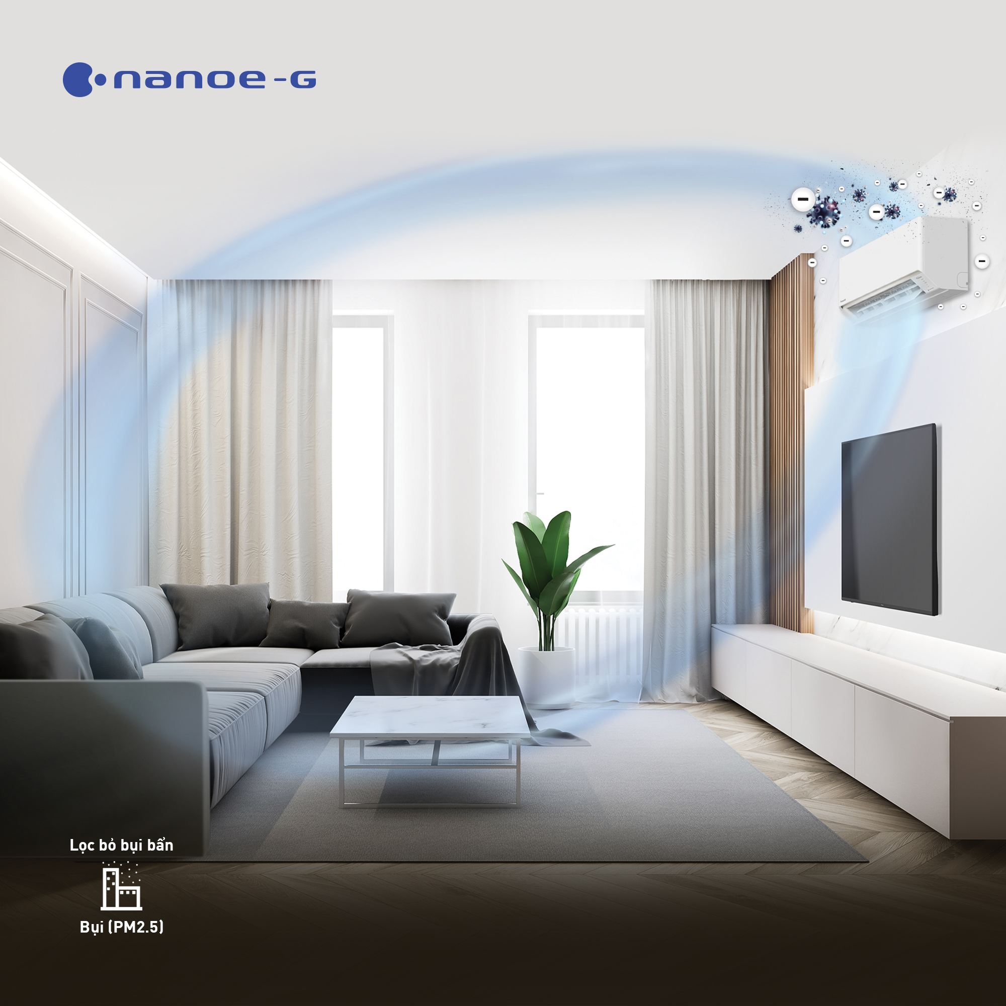 nanoe-G đưa bụi mịn về lưới lọc trên máy lạnh Panasonic PU18AKH-8