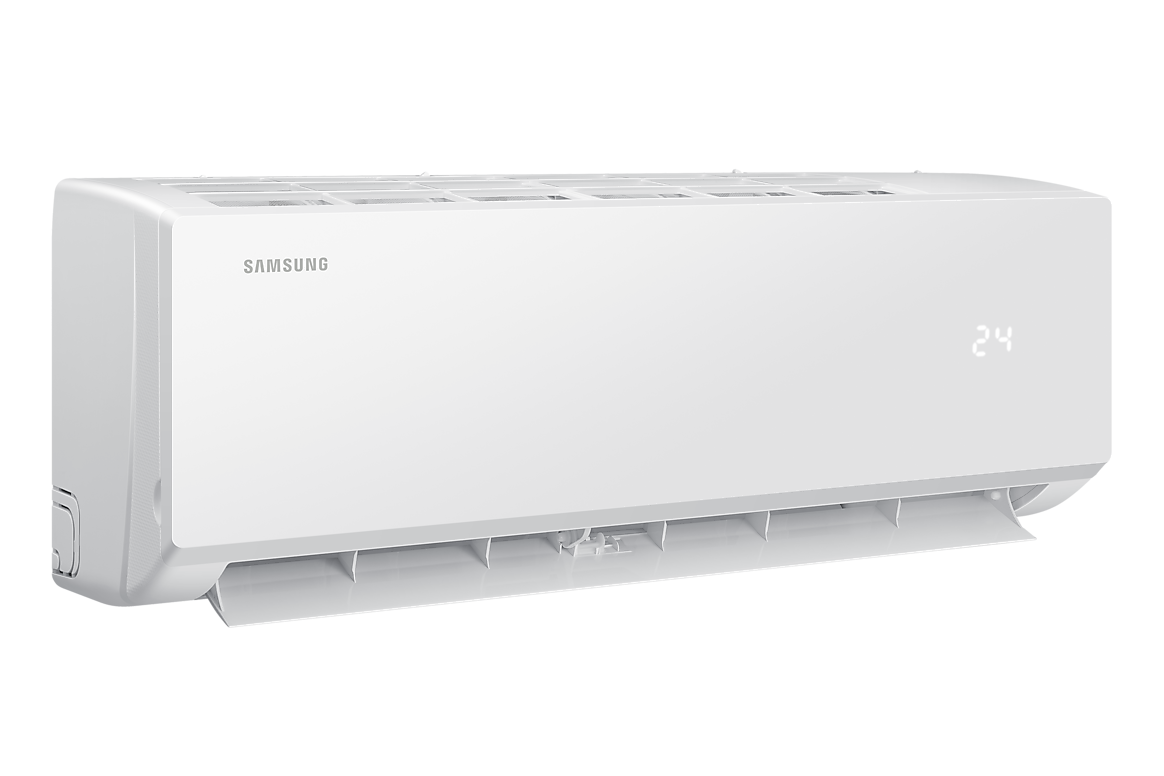 Góc nghiêng bên trái dàn lạnh màu trắng, cánh gió mở Samsung F-AR40H09D1AT