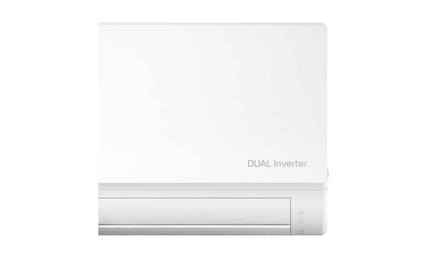 Máy lạnh LG IEC09G1 chi tiết mặt trước và nhãn DUAL Inverter